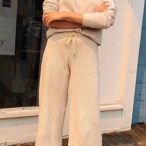 MATE Organic Thermal Wide Leg Pant Small in Bone